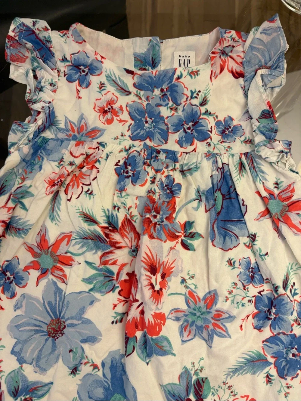 Baby Gap Girls size 2 Floral A-Line Flutter Sleeve Dress Lined Ruffle Button